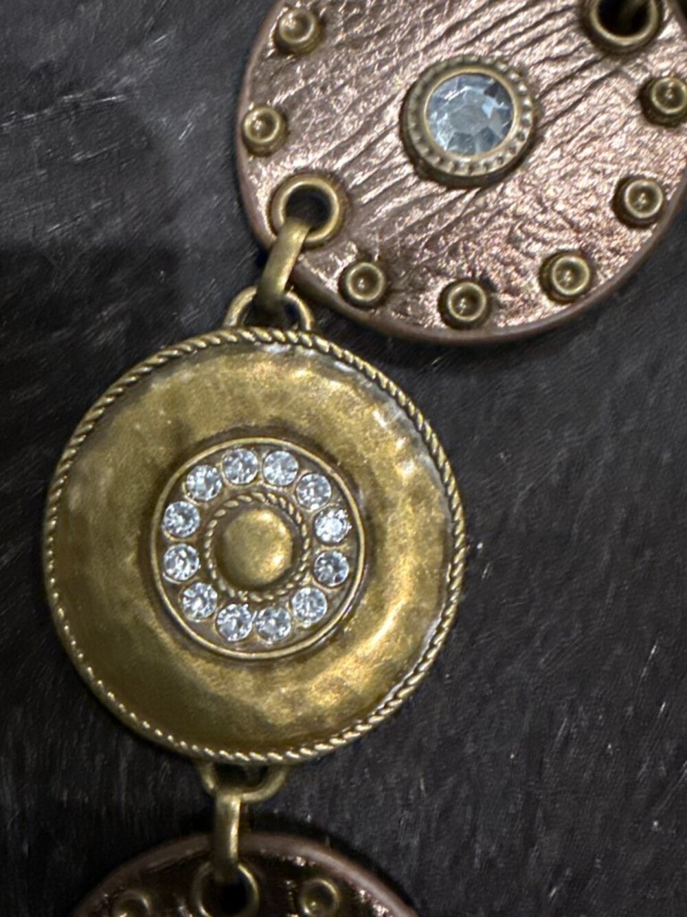 Navajo Style  Concho Brass Rhinestones Belt Adjustable 46 in. - Picture 7 of 9